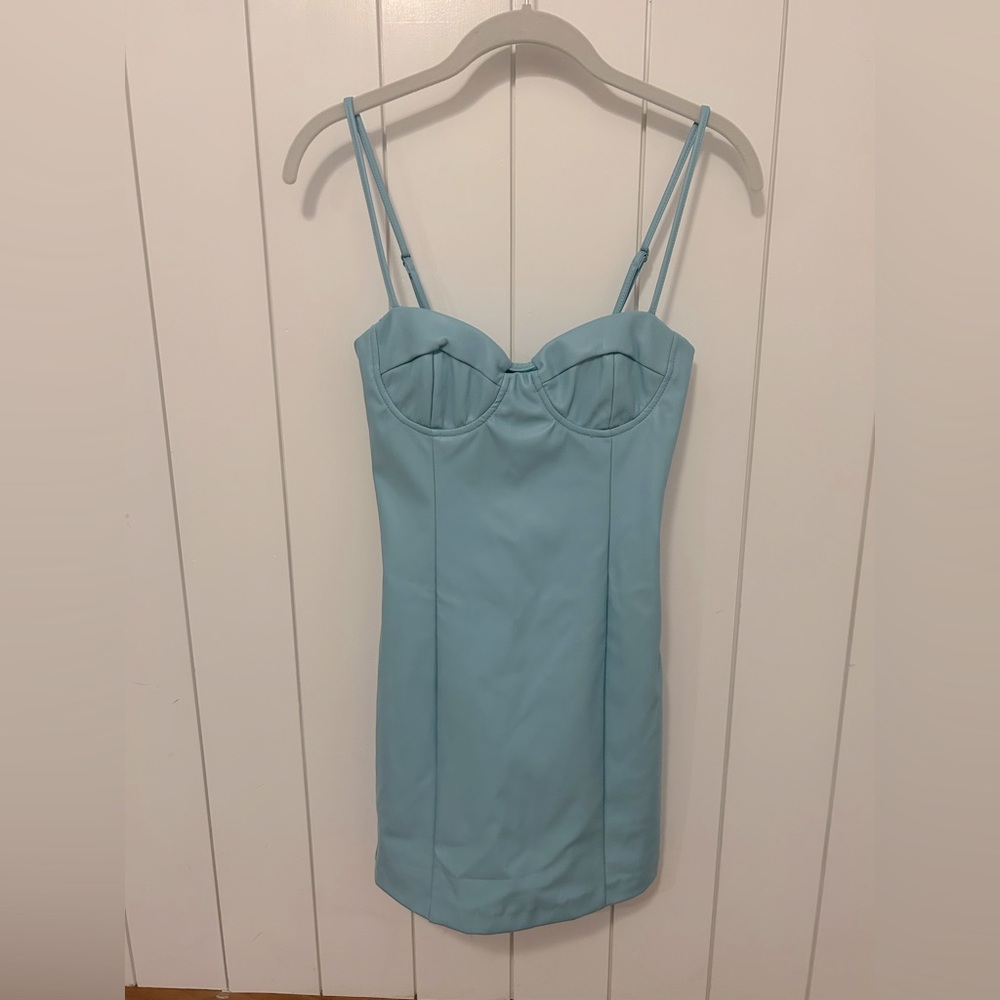 Bardot mini dress XS, robin egg blue, poly (pleather)